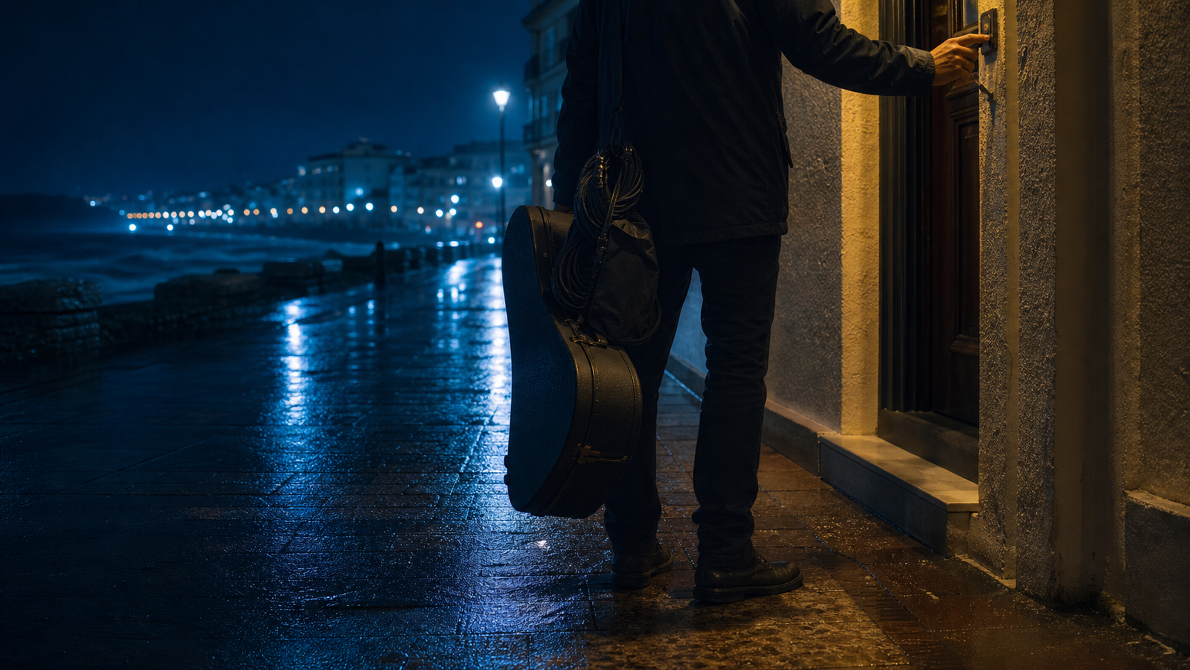 Arrivée nocturne illustrative pour une session audio à Biarritz
